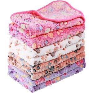4Pcs Pet Blanket Dog Puppy Blanket Paw Print Fleece Blanket for Small Medium Pet